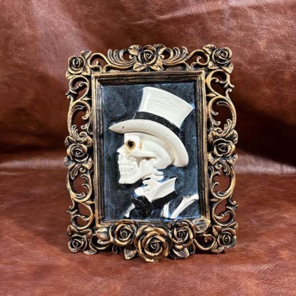 Halloween Gothic Victorian Skeleton Man  Portrait Gold Ornate Framed 3D Decor